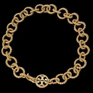 🥂TORY BURCH Gold-Tone Chunky Rope Chain Link Necklace Toggle Clasp $248